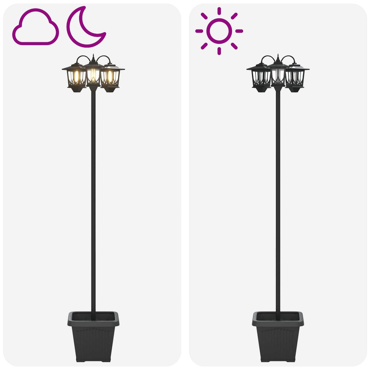 vidaXL 3-Head Lamp Post with Planter Black 32 x 32 x 188 cm
