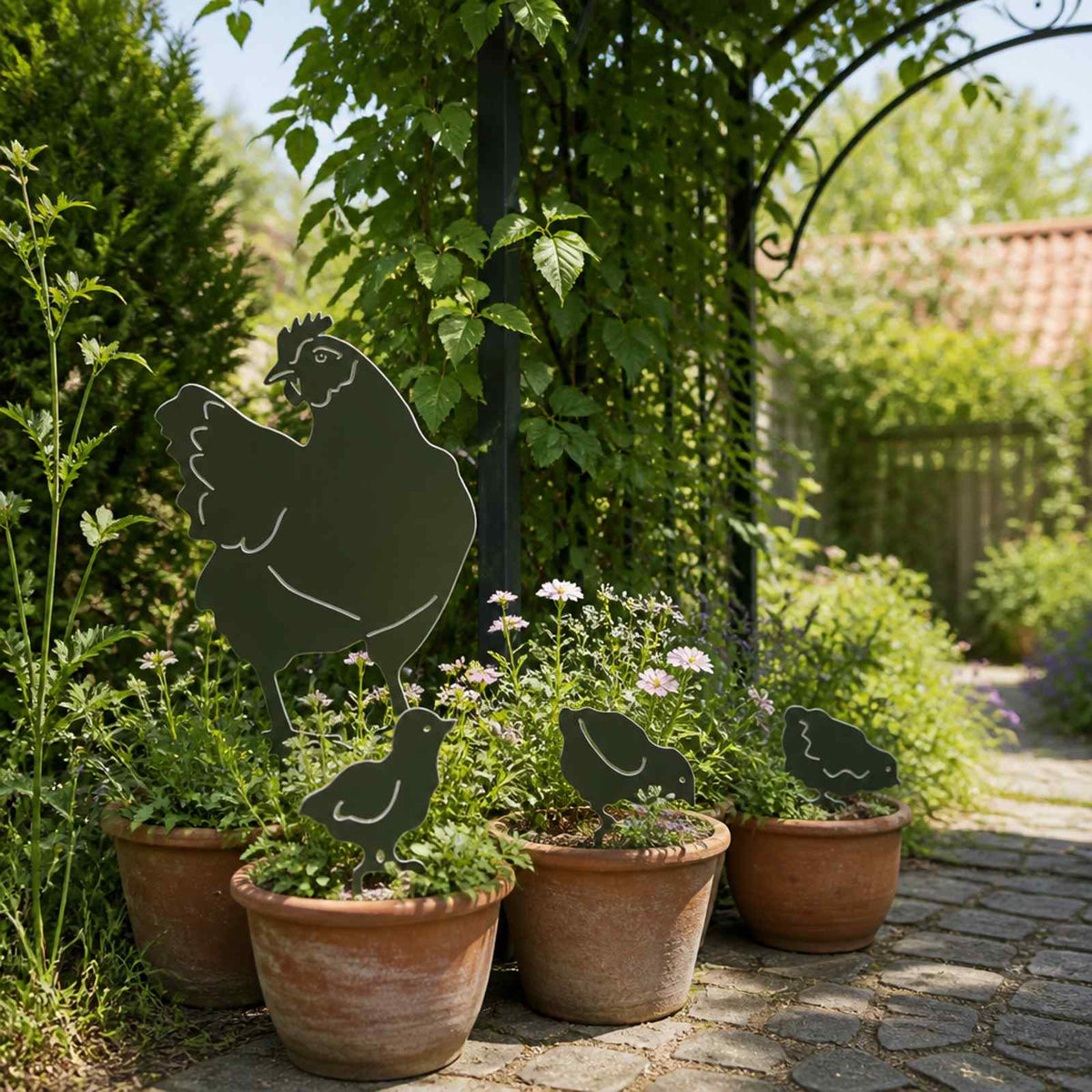 vidaXL Garden Stake Set of 4 47.5 x 30 cm Steel Olive Green