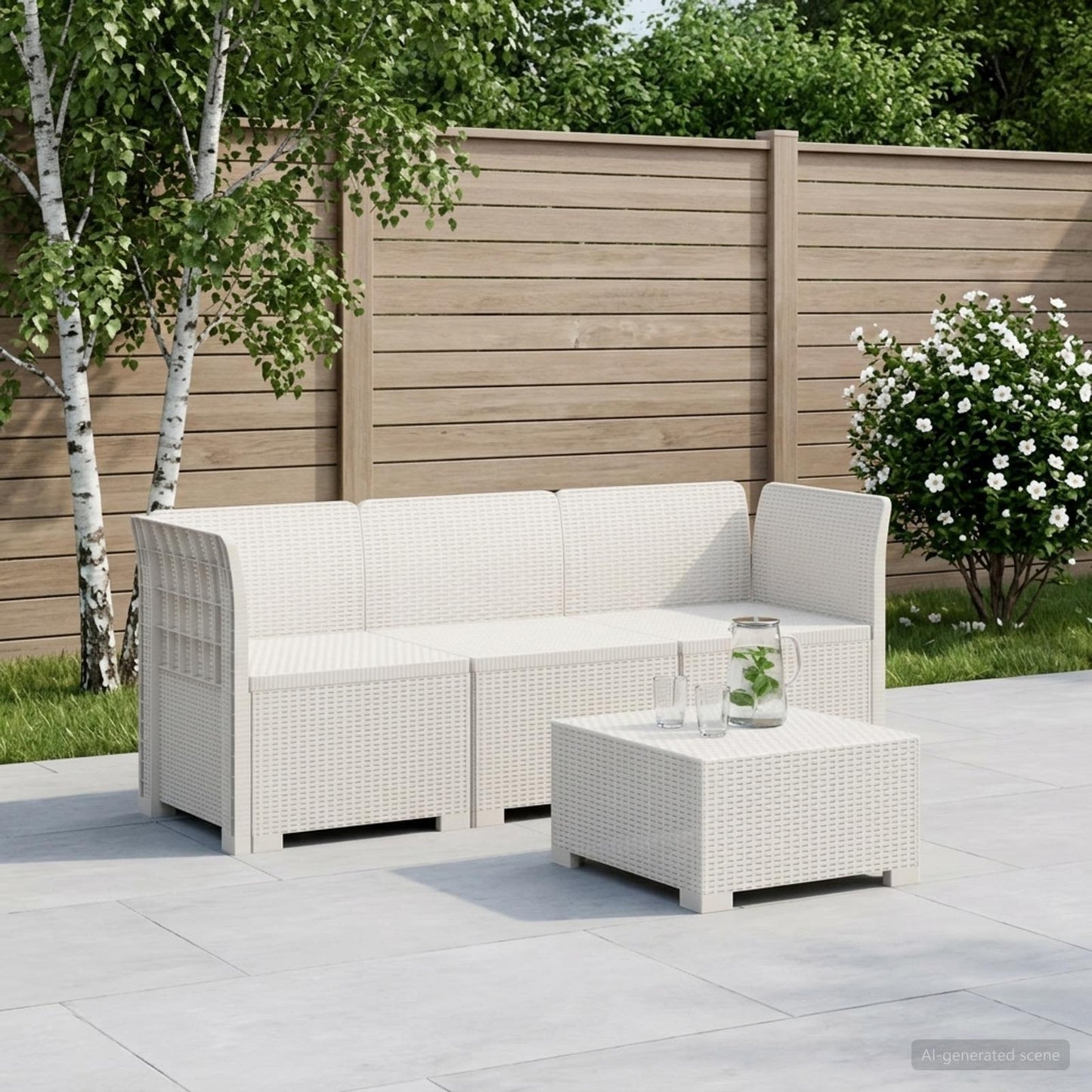 vidaXL 3-Seater Garden Sofa Rattan Look PP White