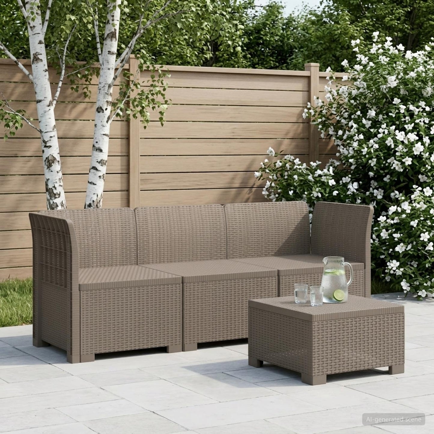 vidaXL 3-Seater Garden Sofa Rattan Look PP Light Grey