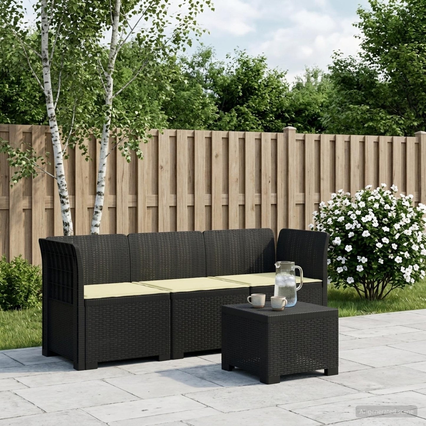 vidaXL 3-Seater Garden Sofa with Cushions Rattan Look PP Anthracite