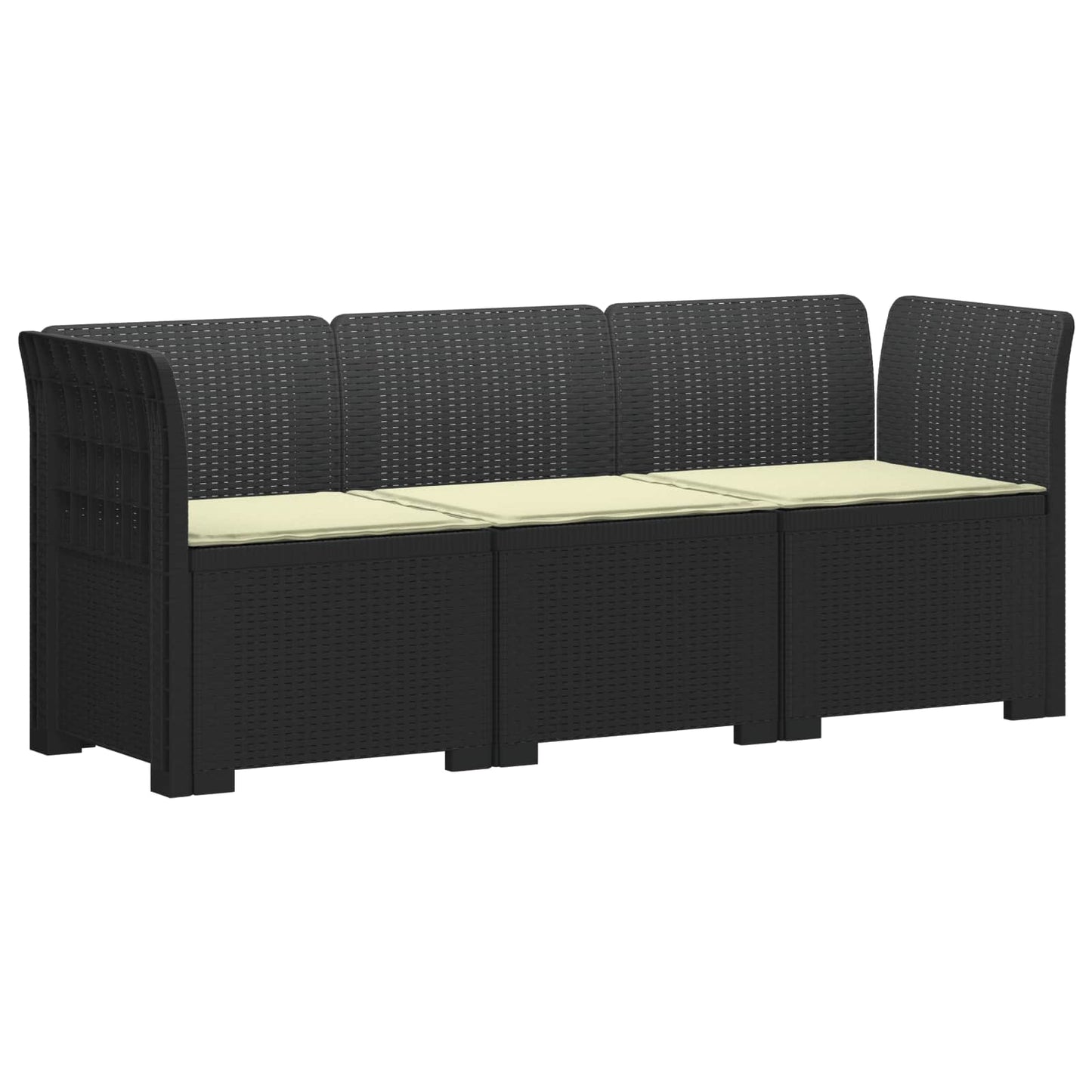 vidaXL 3-Seater Garden Sofa with Cushions Rattan Look PP Anthracite