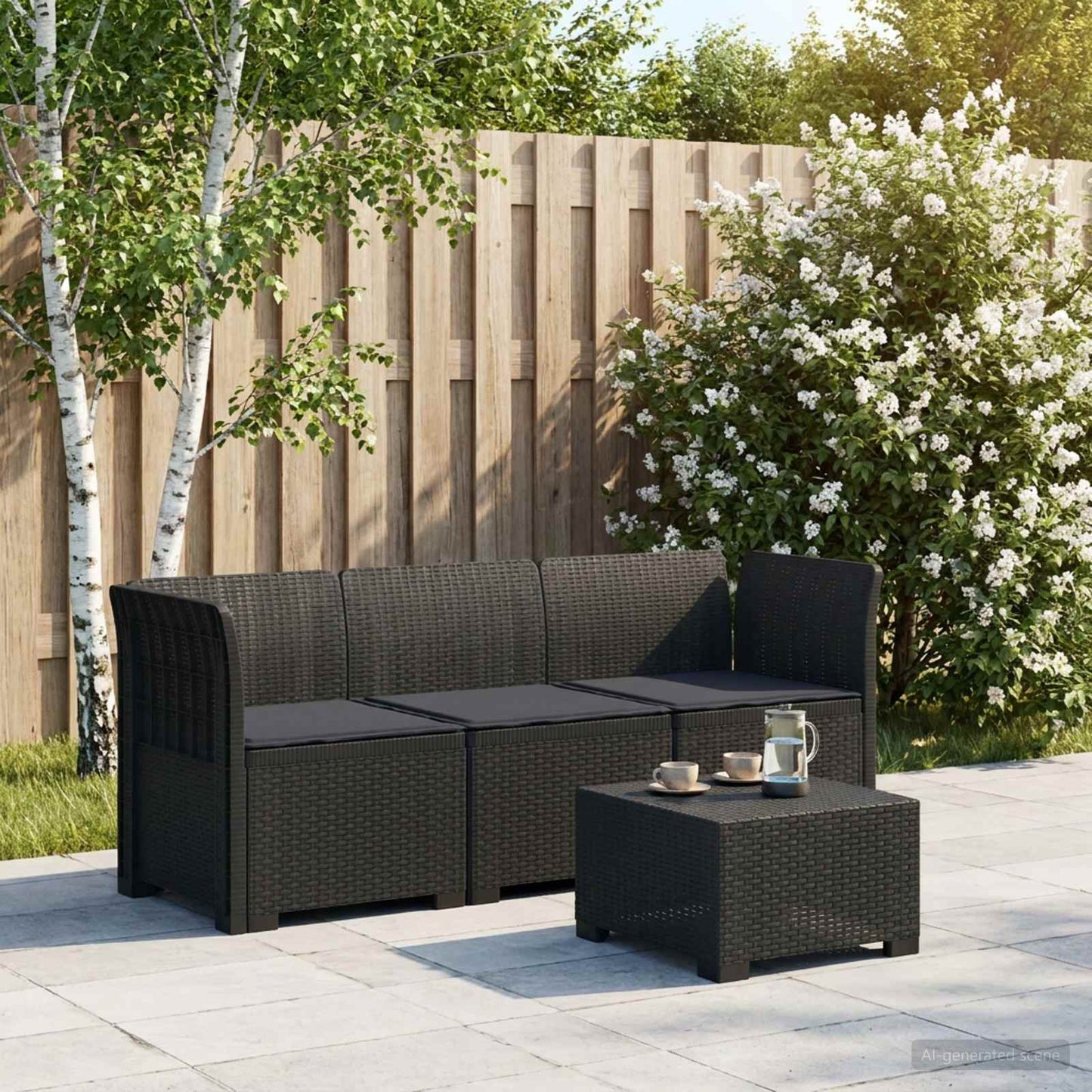 vidaXL 3-Seater Garden Sofa with Cushions Rattan Look PP Anthracite