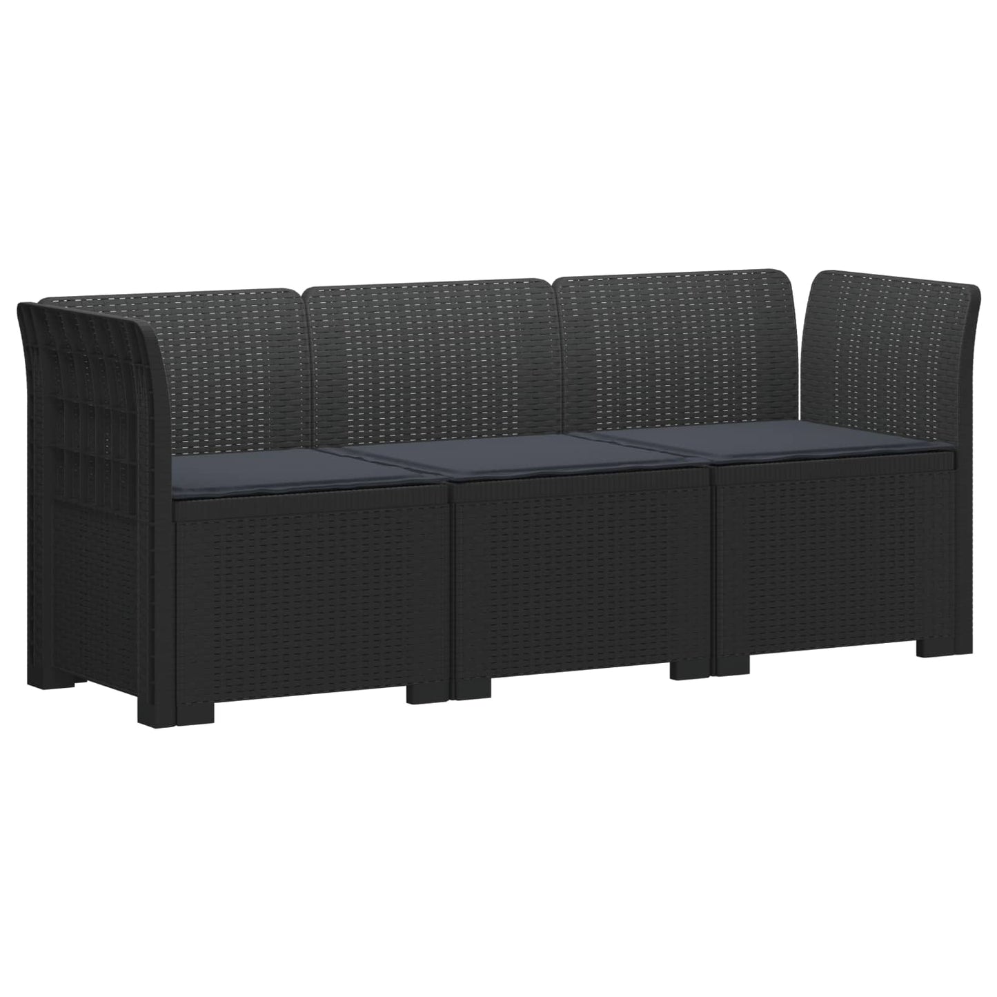 vidaXL 3-Seater Garden Sofa with Cushions Rattan Look PP Anthracite