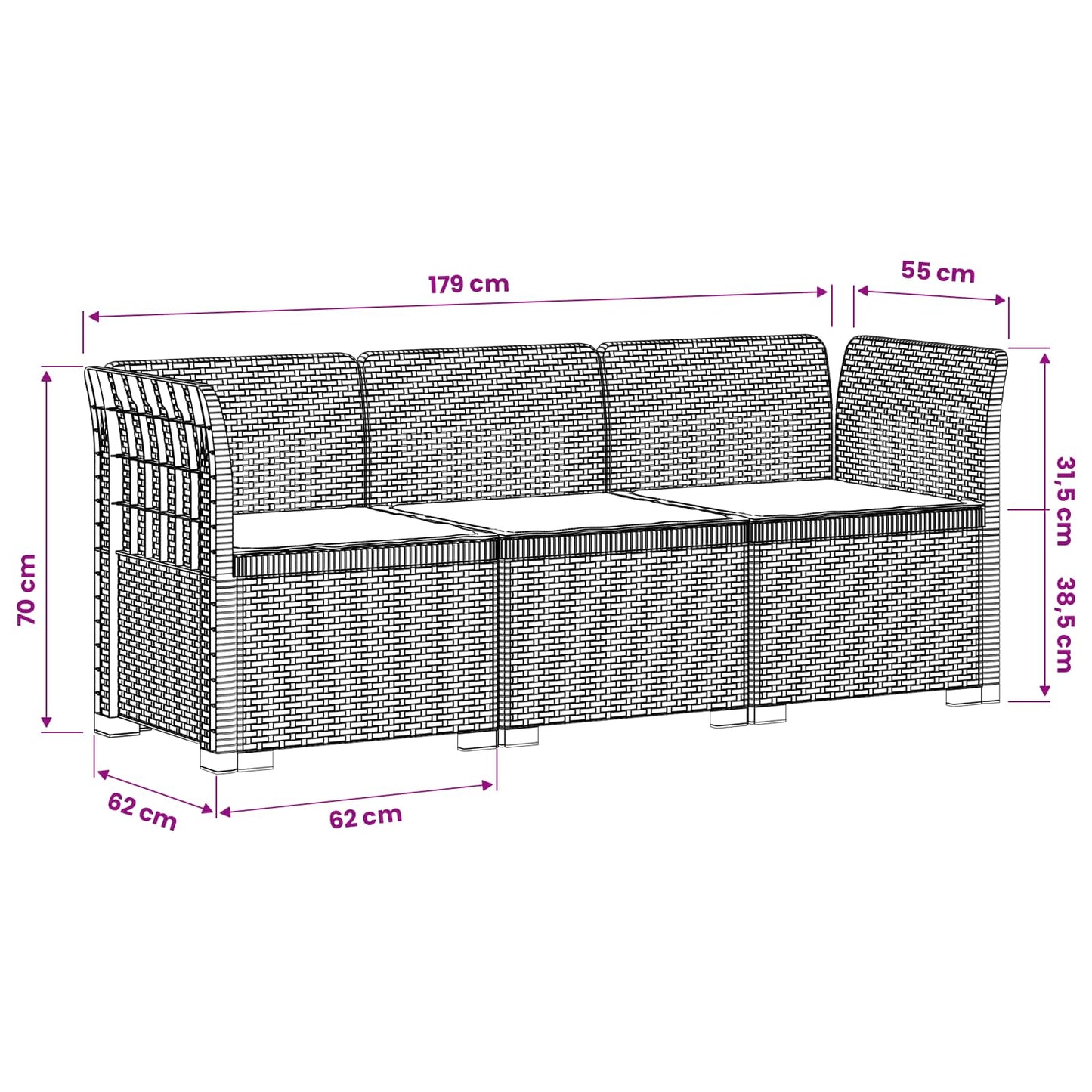 vidaXL 3-Seater Garden Sofa with Cushions Rattan Look PP Anthracite