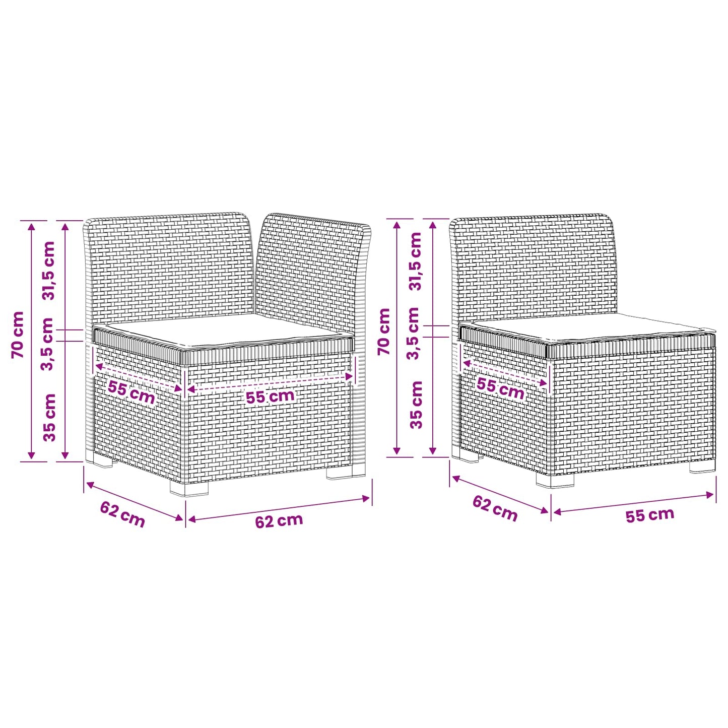 vidaXL 3-Seater Garden Sofa with Cushions Rattan Look PP Anthracite