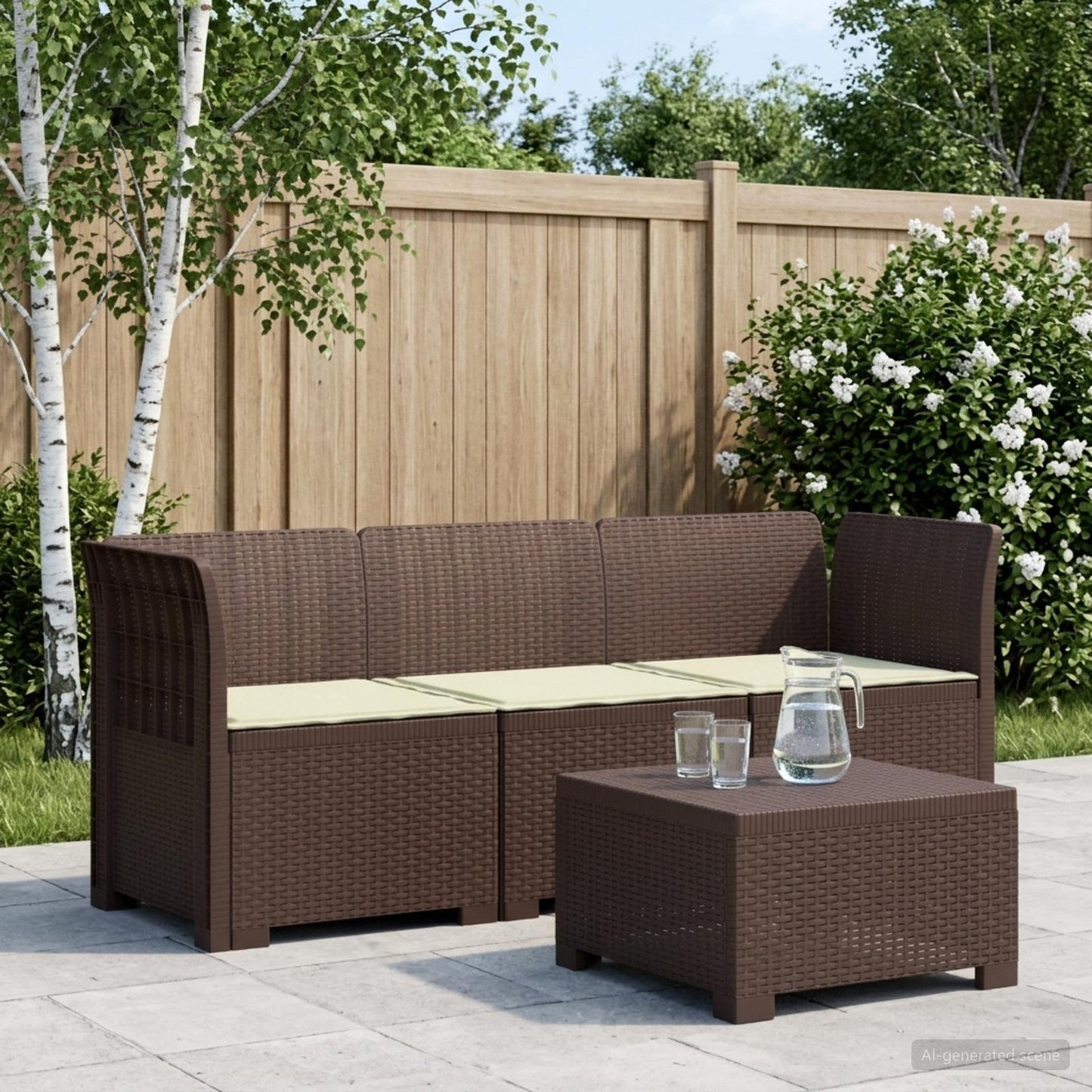 vidaXL 3-Seater Garden Sofa with Cushions Rattan Look PP Brown
