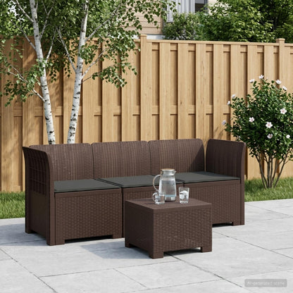 vidaXL 3-Seater Garden Sofa with Cushions Rattan Look PP Brown