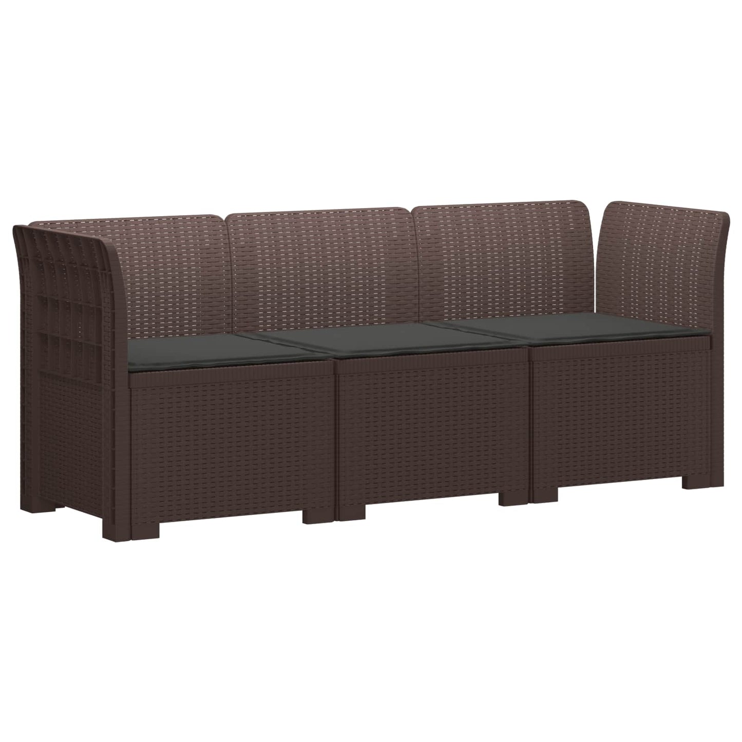 vidaXL 3-Seater Garden Sofa with Cushions Rattan Look PP Brown
