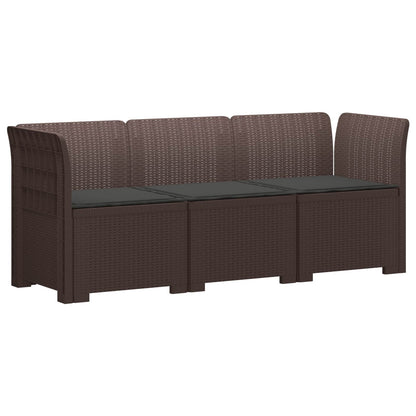 vidaXL 3-Seater Garden Sofa with Cushions Rattan Look PP Brown