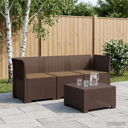 vidaXL 3-Seater Garden Sofa with Cushions Rattan Look PP Brown