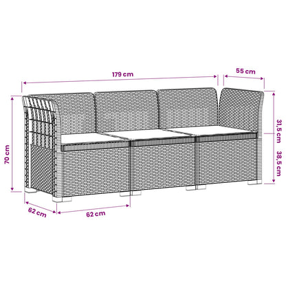vidaXL 3-Seater Garden Sofa with Cushions Rattan Look PP Brown