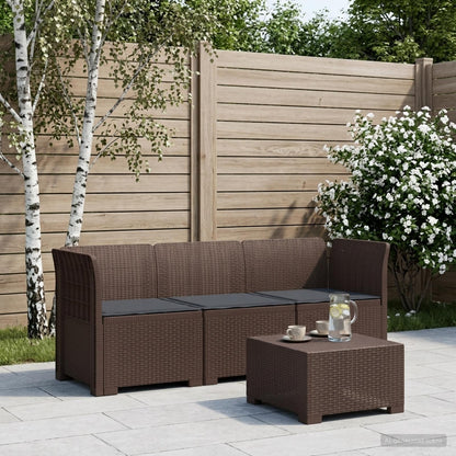 vidaXL 3-Seater Garden Sofa with Cushions Rattan Look PP Brown