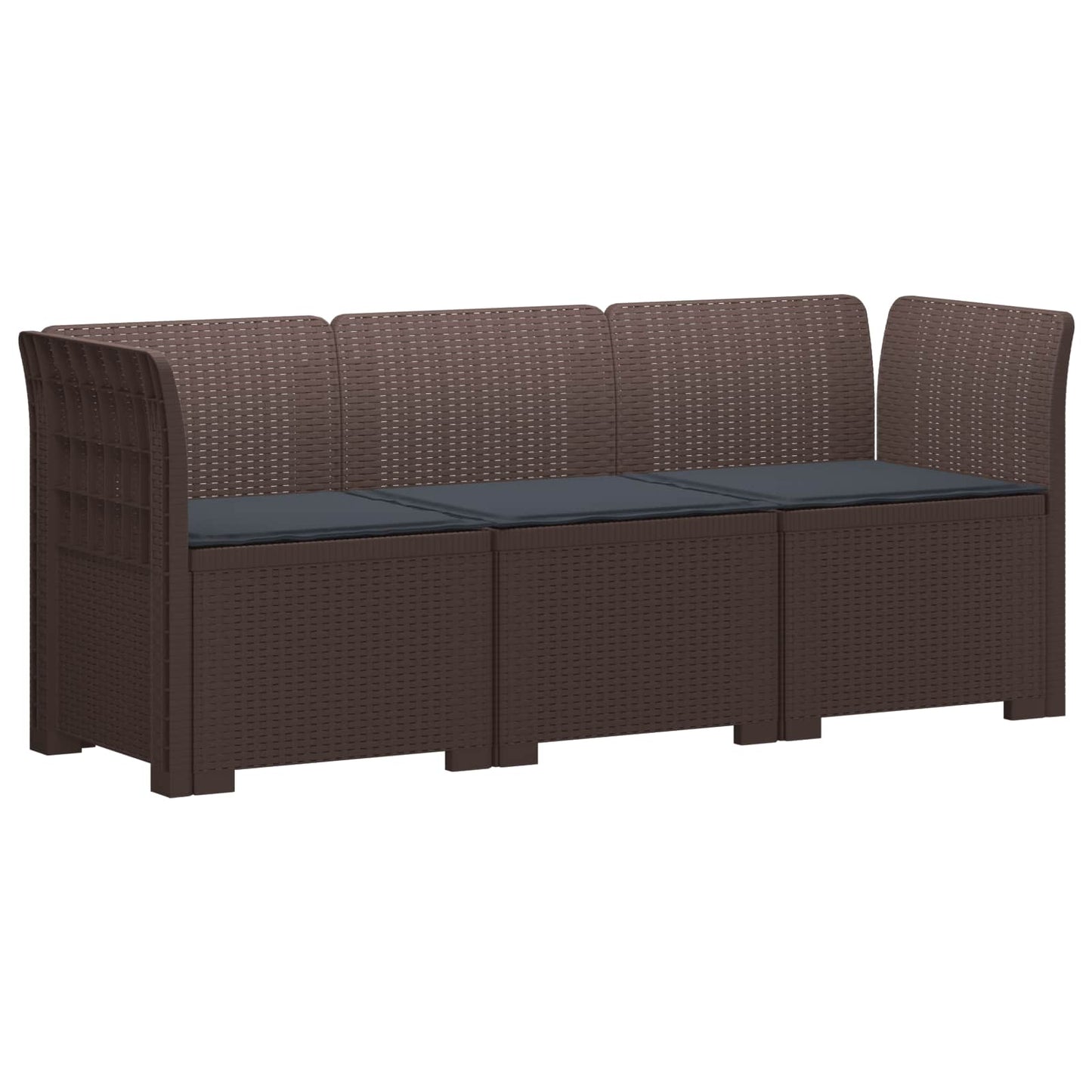 vidaXL 3-Seater Garden Sofa with Cushions Rattan Look PP Brown