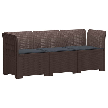 vidaXL 3-Seater Garden Sofa with Cushions Rattan Look PP Brown