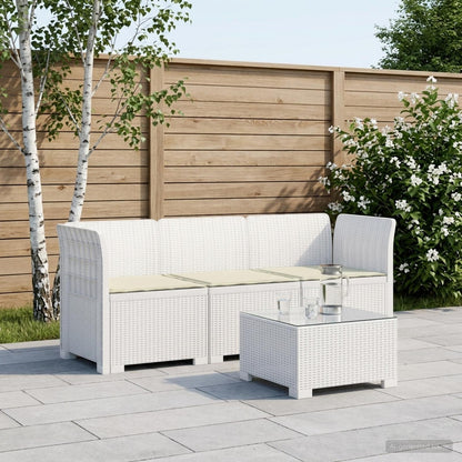 vidaXL 3-Seater Garden Sofa with Cushions Rattan Look PP White