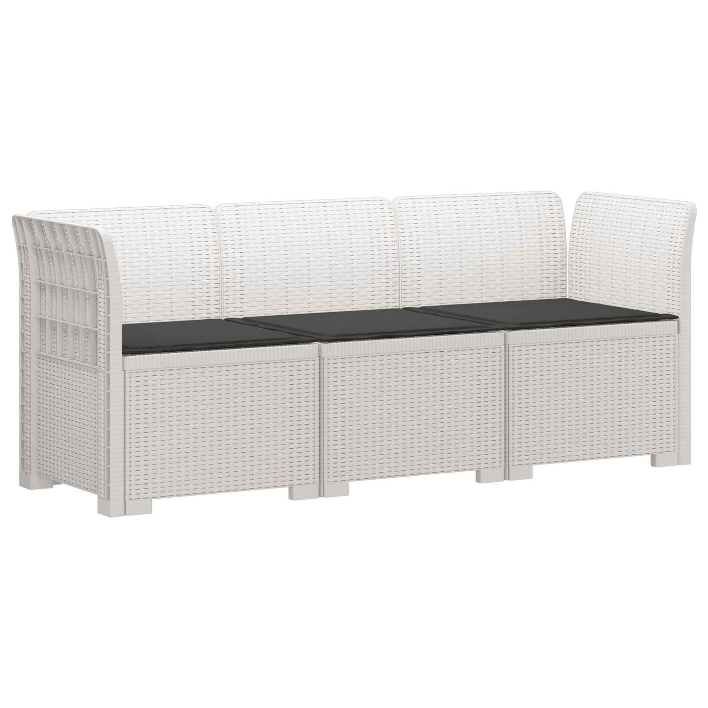 vidaXL 3-Seater Garden Sofa with Cushions Rattan Look PP White