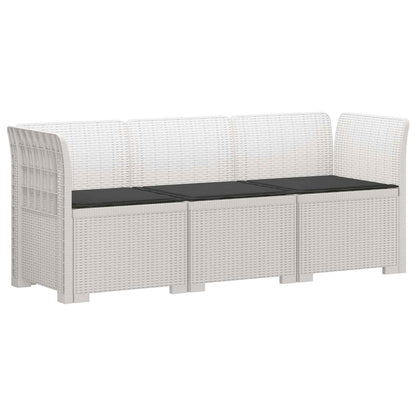 vidaXL 3-Seater Garden Sofa with Cushions Rattan Look PP White