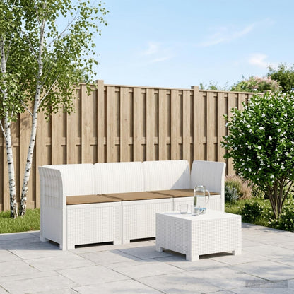 vidaXL 3-Seater Garden Sofa with Cushions Rattan Look PP White
