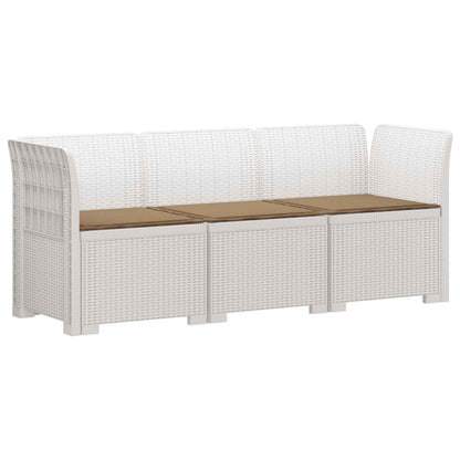 vidaXL 3-Seater Garden Sofa with Cushions Rattan Look PP White