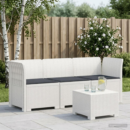 vidaXL 3-Seater Garden Sofa with Cushions Rattan Look PP White