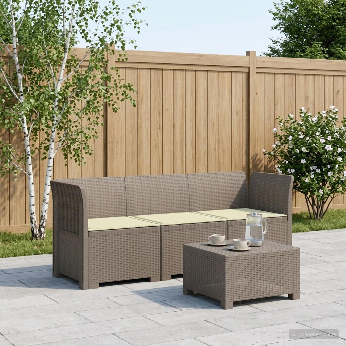 vidaXL 3-Seater Garden Sofa with Cushions Rattan Look PP Light Grey
