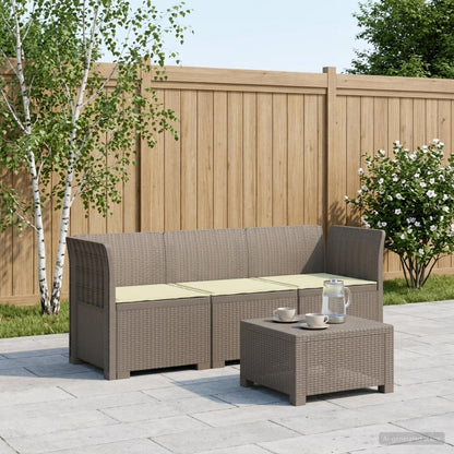 vidaXL 3-Seater Garden Sofa with Cushions Rattan Look PP Light Grey