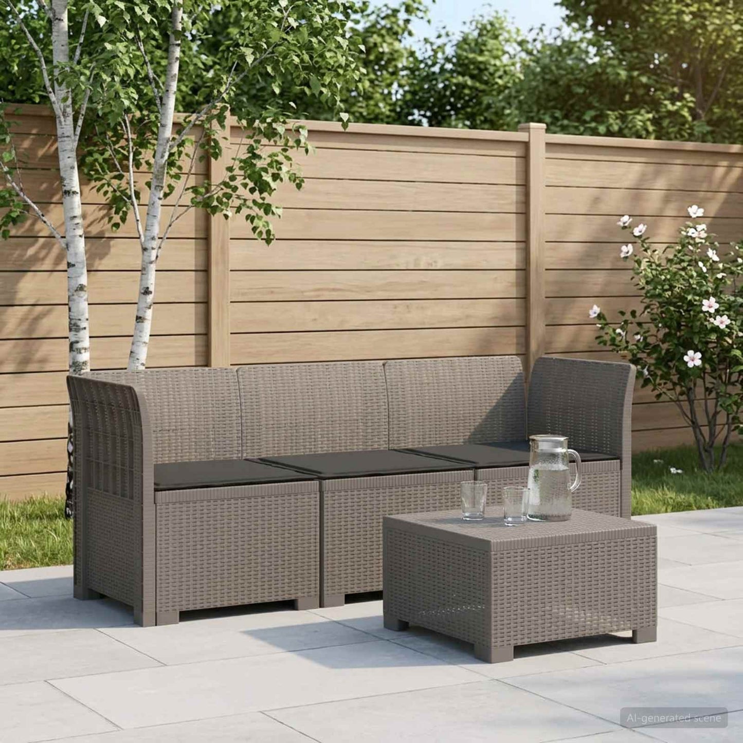 vidaXL 3-Seater Garden Sofa with Cushions Rattan Look PP Light Grey