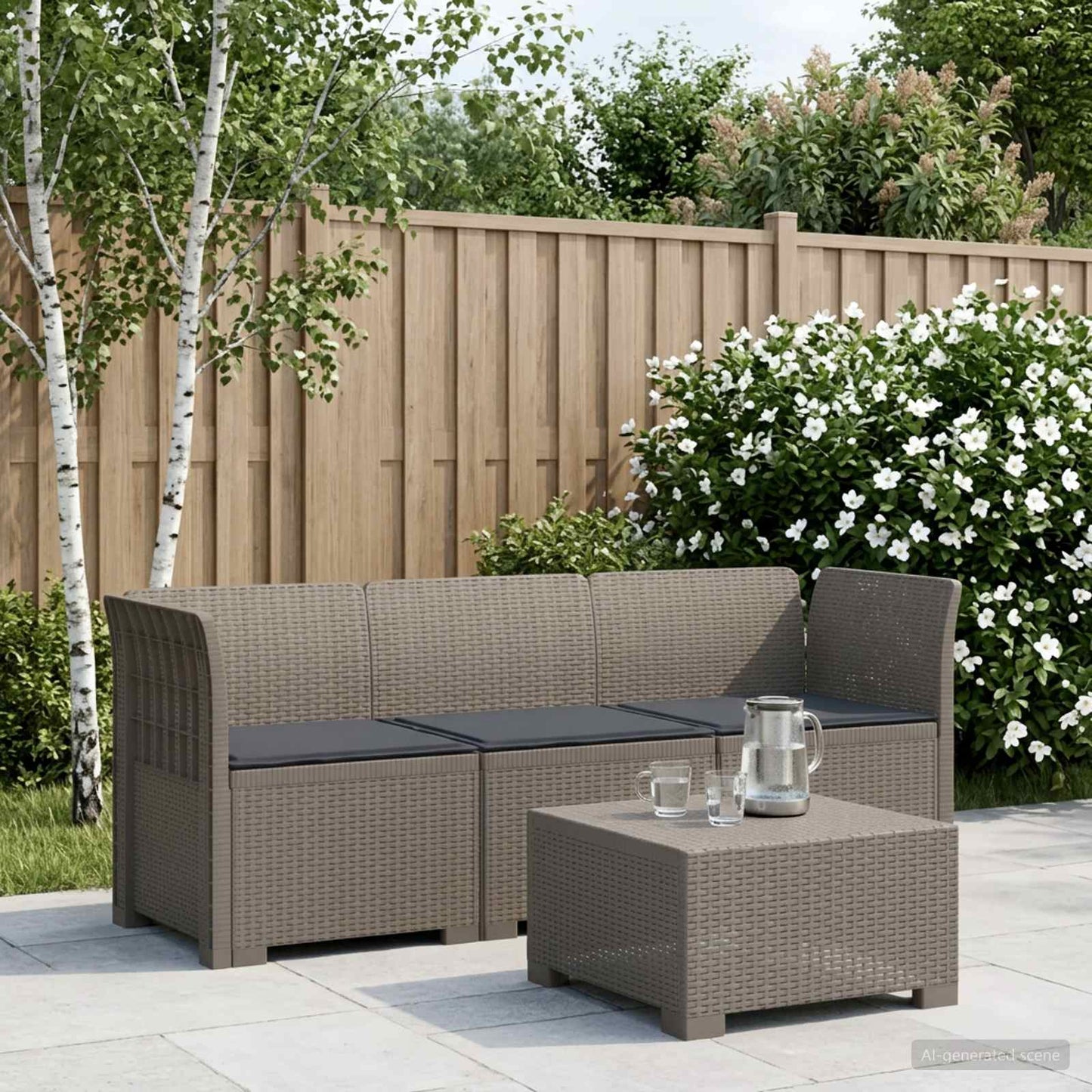 vidaXL 3-Seater Garden Sofa with Cushions Rattan Look PP Light Grey
