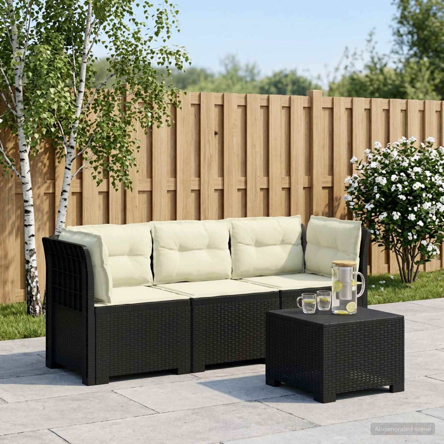 vidaXL 3-Seater Garden Sofa with Cushions Rattan Look PP Anthracite