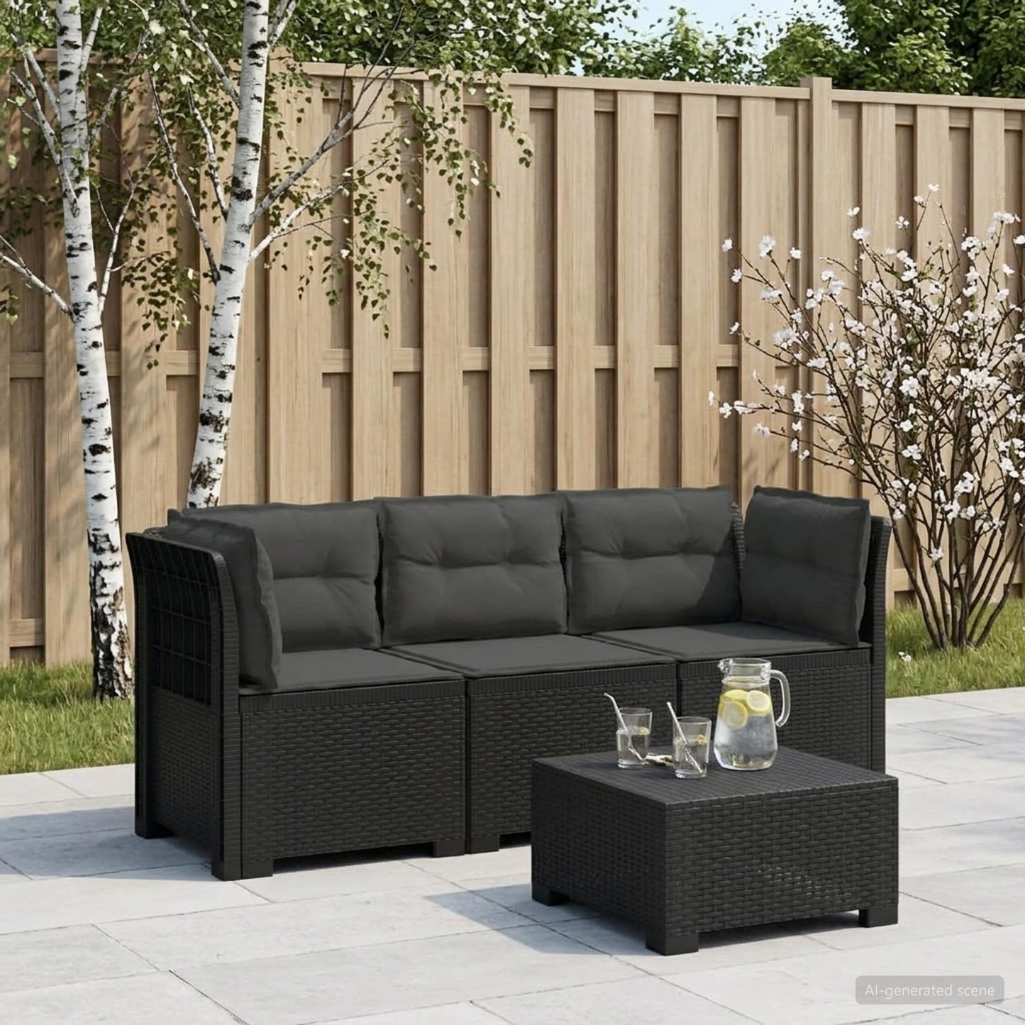 vidaXL 3-Seater Garden Sofa with Cushions Rattan Look PP Anthracite