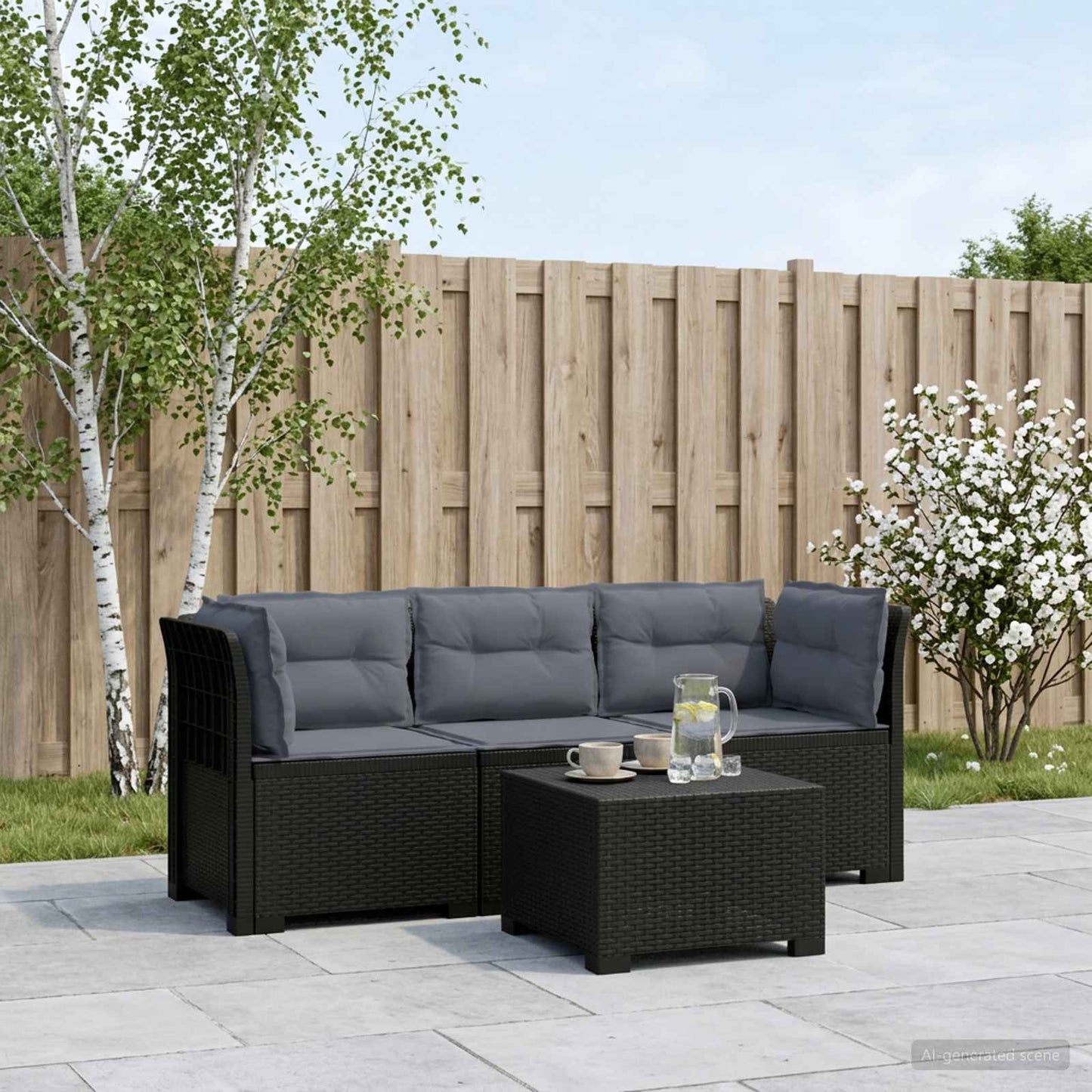vidaXL 3-Seater Garden Sofa with Cushions Rattan Look PP Anthracite