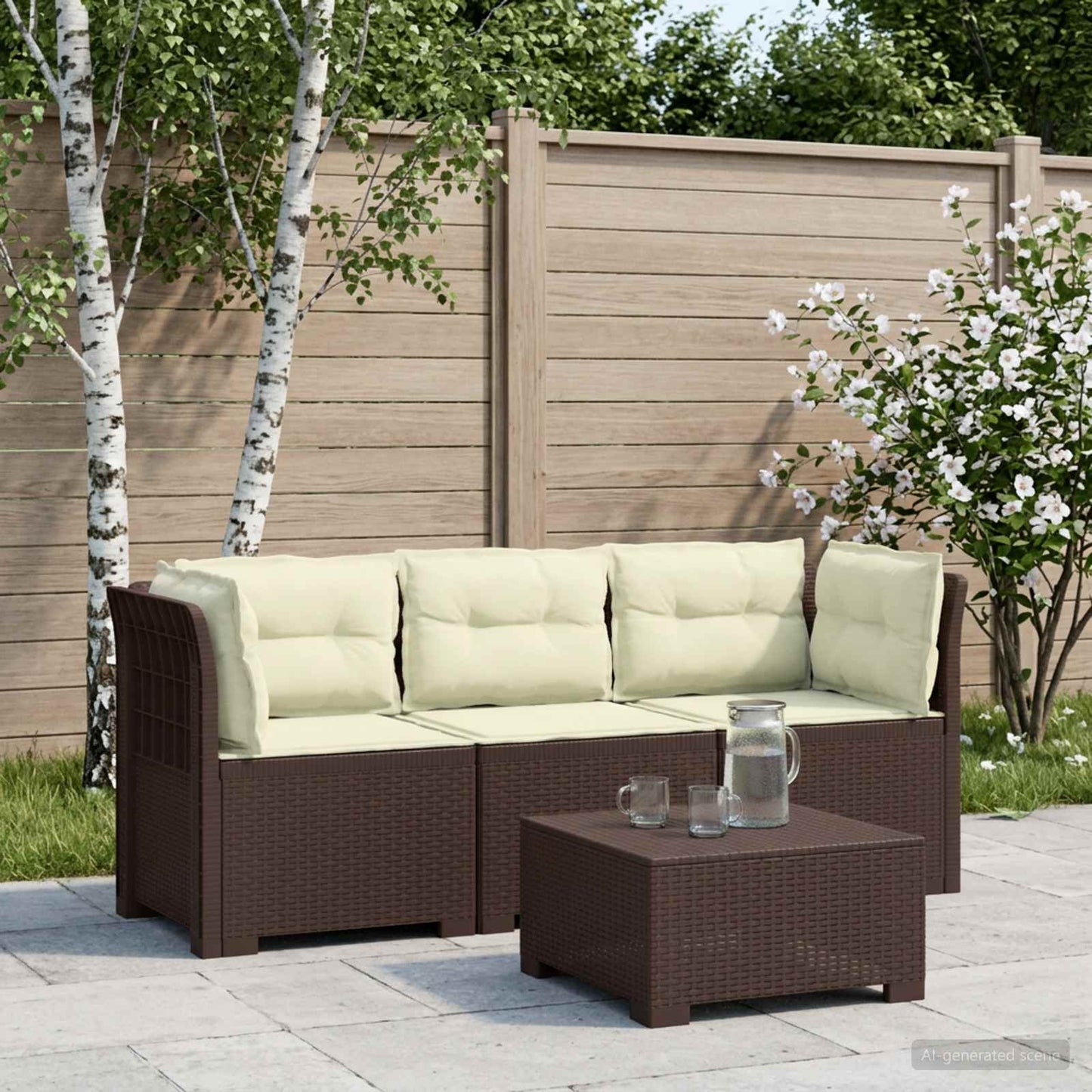 vidaXL 3-Seater Garden Sofa with Cushions Rattan Look PP Brown