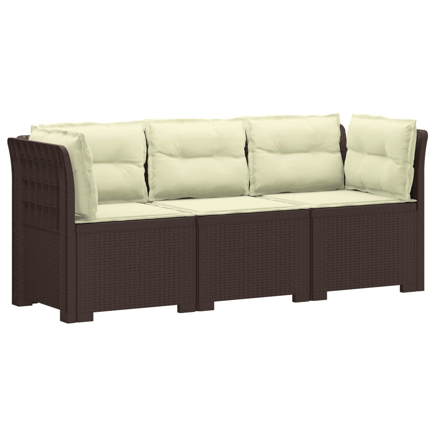 vidaXL 3-Seater Garden Sofa with Cushions Rattan Look PP Brown