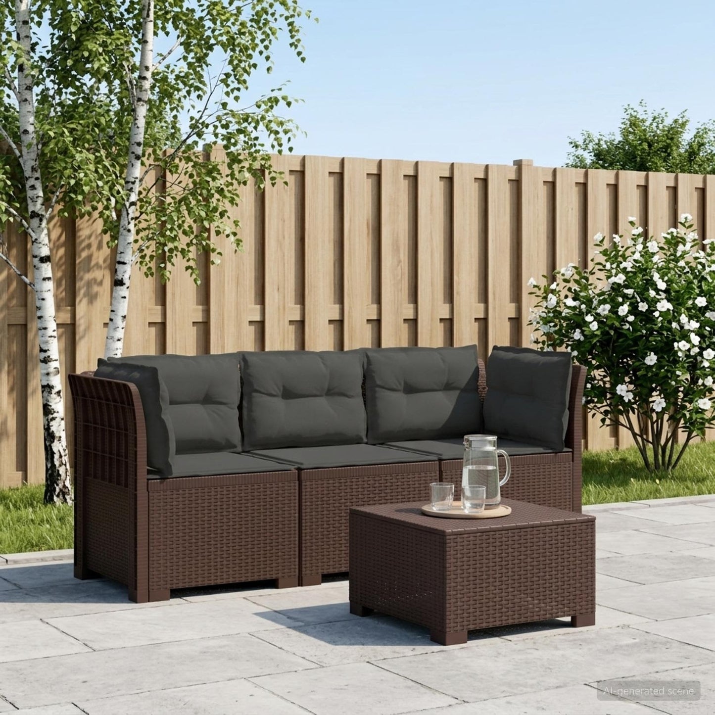 vidaXL 3-Seater Garden Sofa with Cushions Rattan Look PP Brown