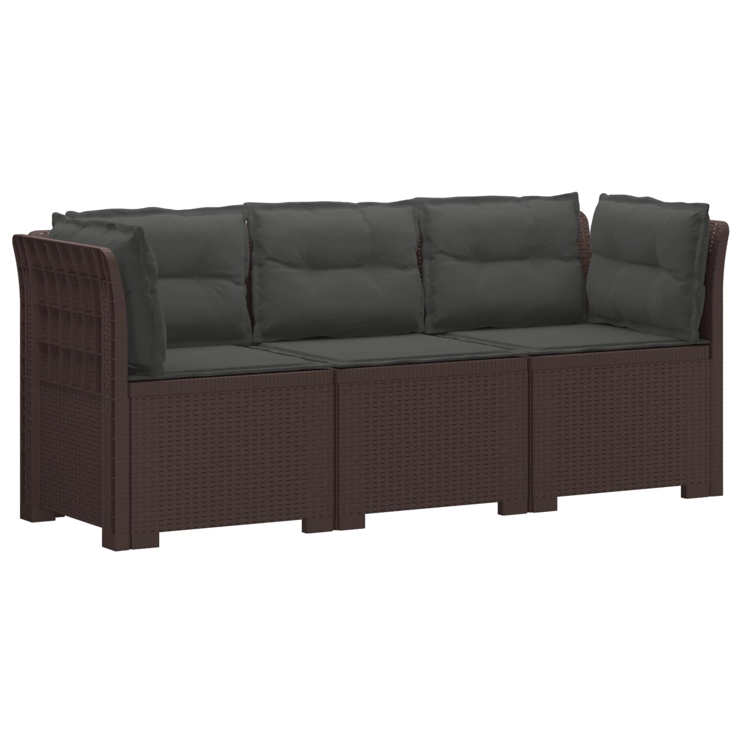 vidaXL 3-Seater Garden Sofa with Cushions Rattan Look PP Brown