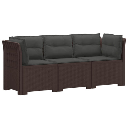 vidaXL 3-Seater Garden Sofa with Cushions Rattan Look PP Brown