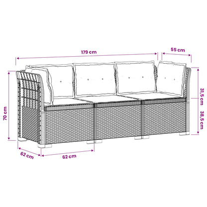 vidaXL 3-Seater Garden Sofa with Cushions Rattan Look PP Brown