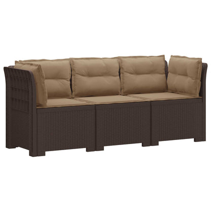 vidaXL 3-Seater Garden Sofa with Cushions Rattan Look PP Brown