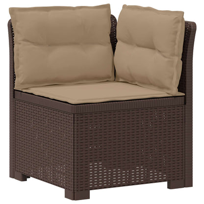 vidaXL 3-Seater Garden Sofa with Cushions Rattan Look PP Brown