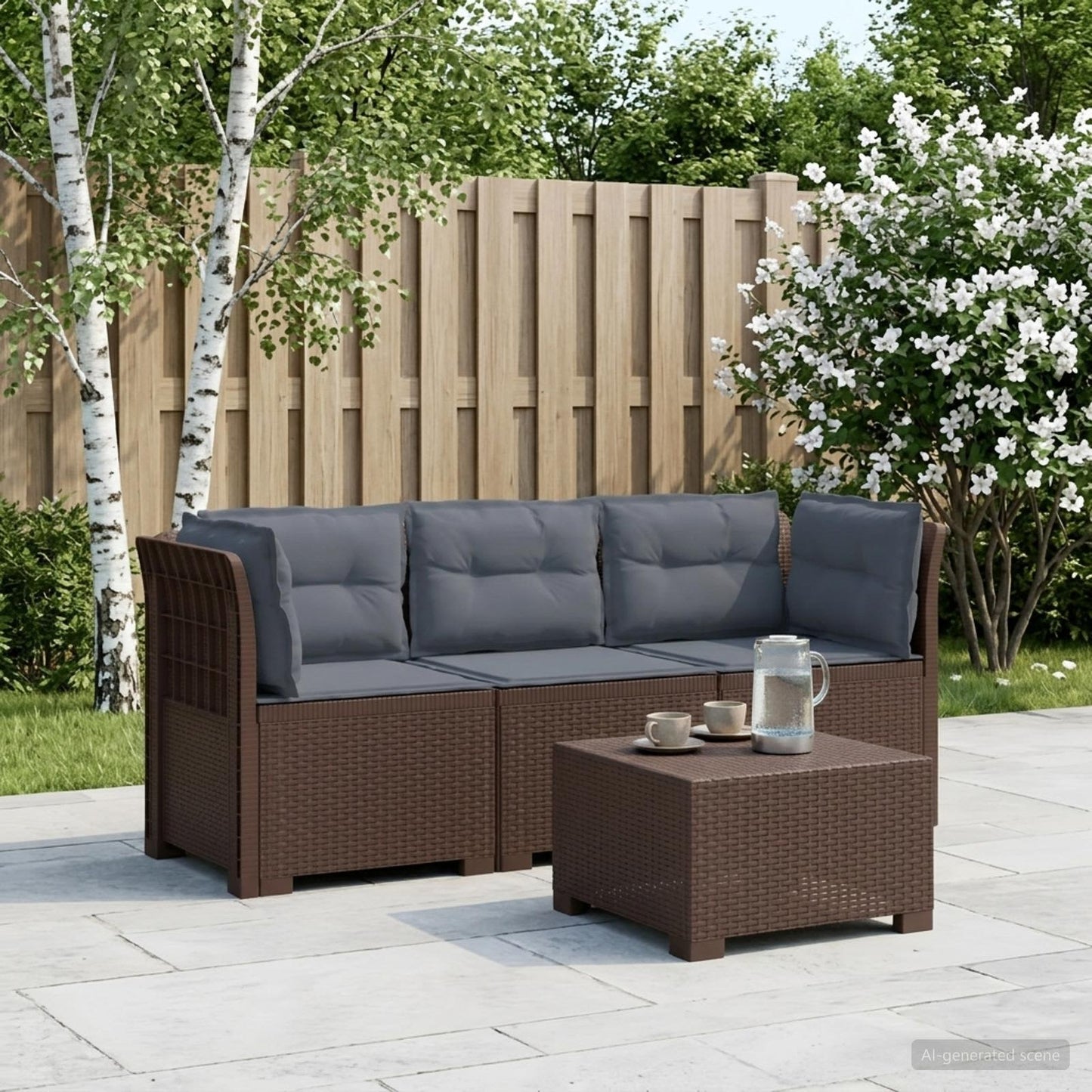 vidaXL 3-Seater Garden Sofa with Cushions Rattan Look PP Brown
