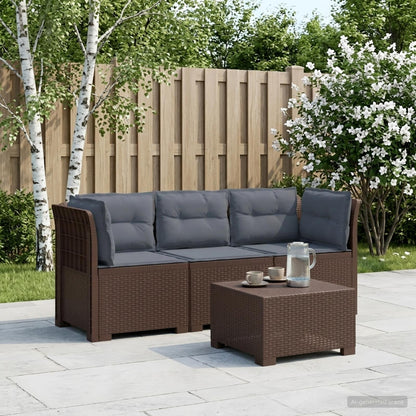 vidaXL 3-Seater Garden Sofa with Cushions Rattan Look PP Brown