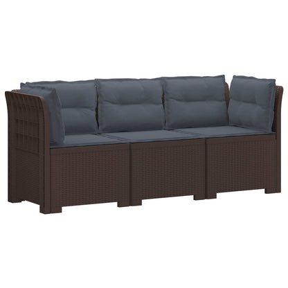 vidaXL 3-Seater Garden Sofa with Cushions Rattan Look PP Brown