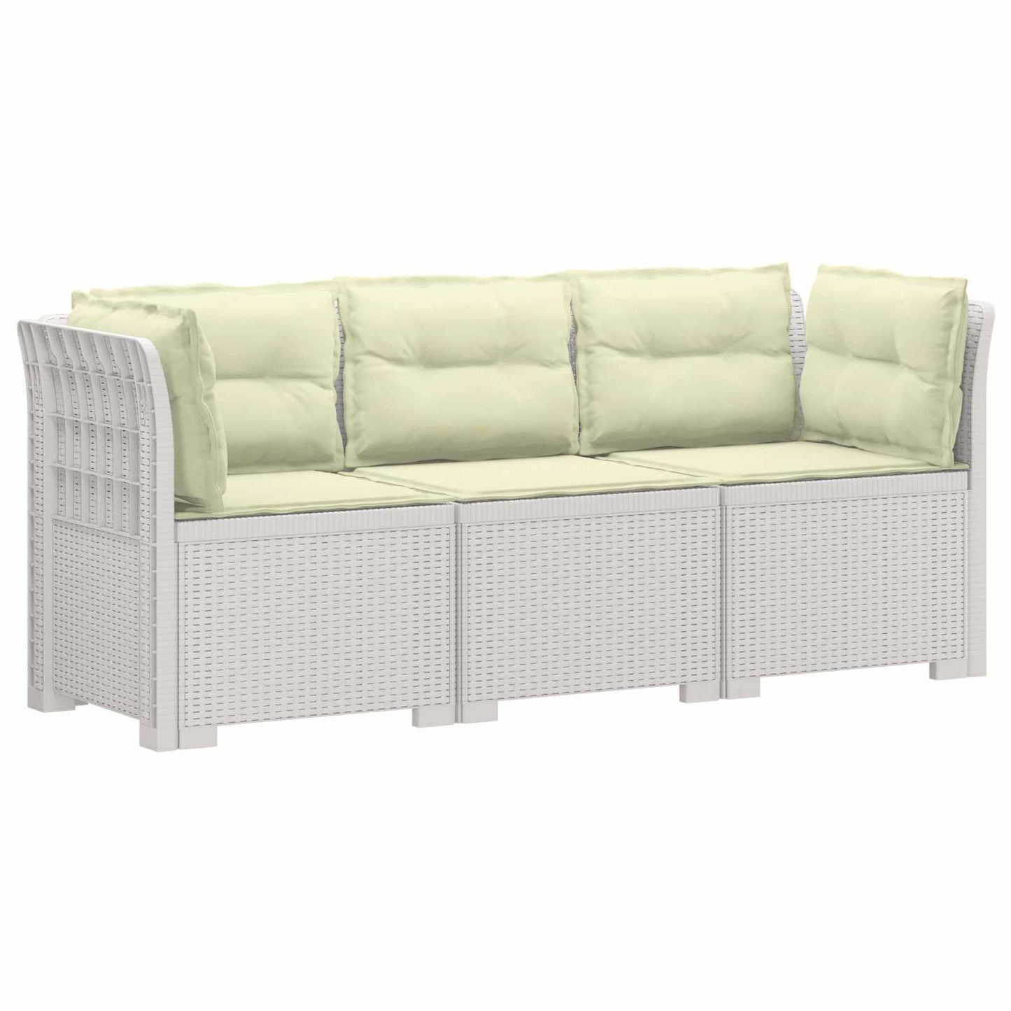 vidaXL 3-Seater Garden Sofa with Cushions Rattan Look PP White