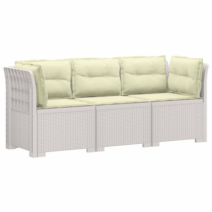 vidaXL 3-Seater Garden Sofa with Cushions Rattan Look PP White