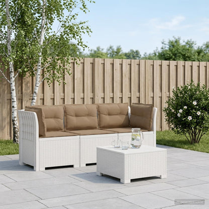 vidaXL 3-Seater Garden Sofa with Cushions Rattan Look PP White
