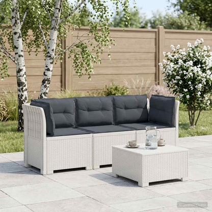 vidaXL 3-Seater Garden Sofa with Cushions Rattan Look PP White