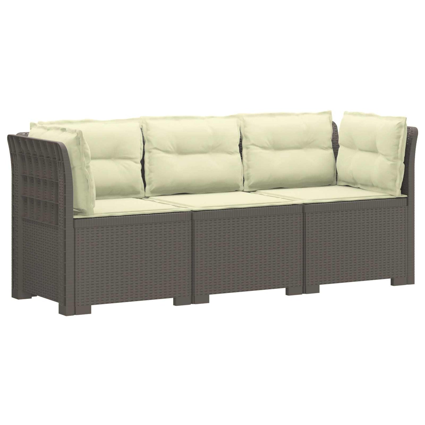vidaXL 3-Seater Garden Sofa with Cushions Rattan Look PP Light Grey