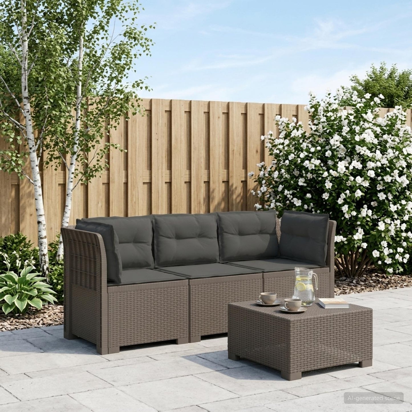 vidaXL 3-Seater Garden Sofa with Cushions Rattan Look PP Light Grey