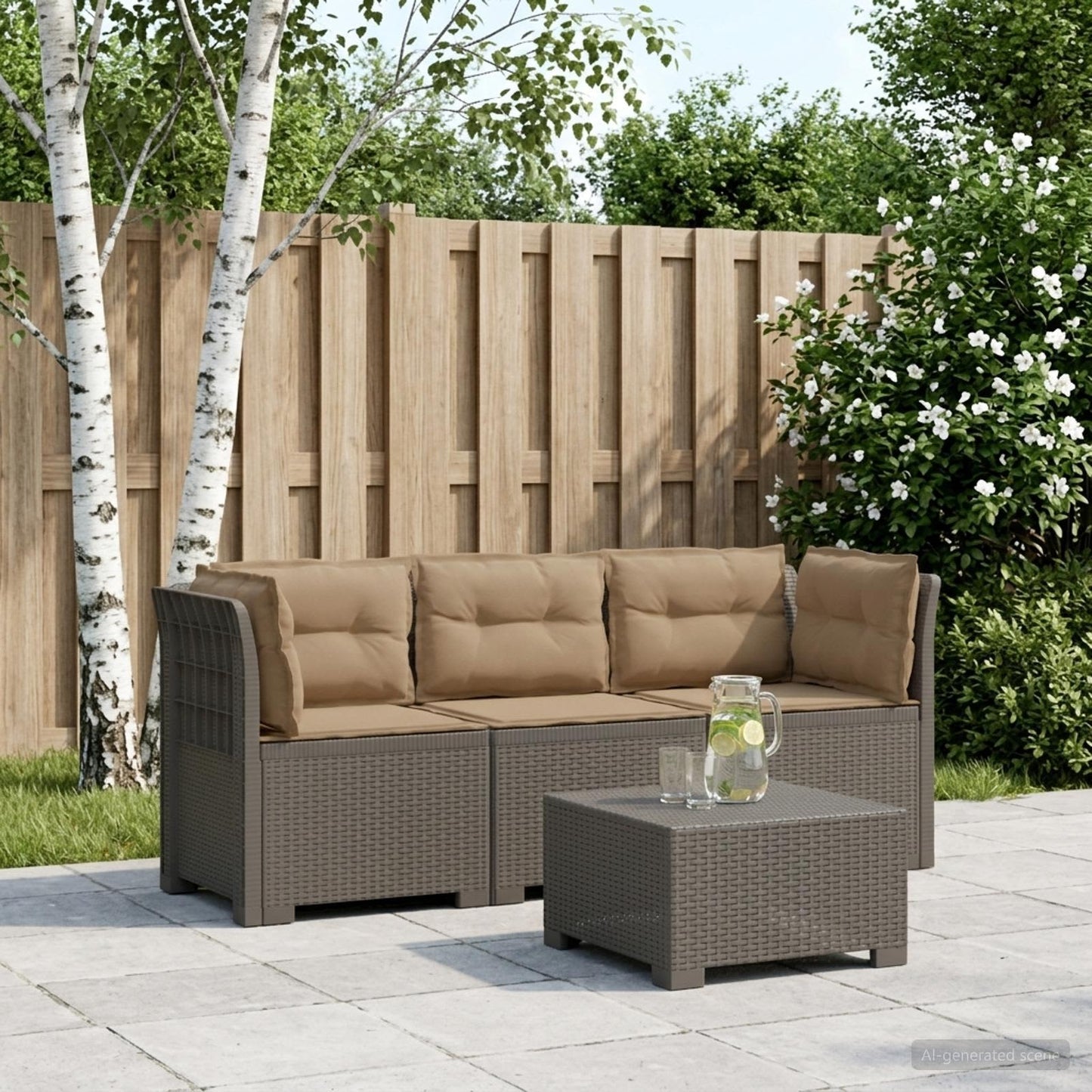 vidaXL 3-Seater Garden Sofa with Cushions Rattan Look PP Light Grey